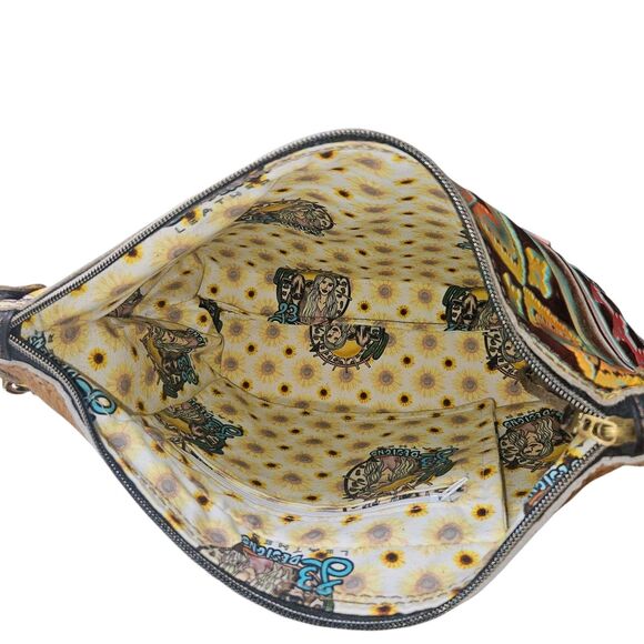 L3 Designs Cowhide Fringed Western Crossbody Bag Brown Yellow One Of A Kind - Picture 3 of 12